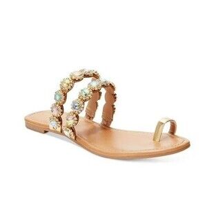 Thalia Sodi Womens 9 M Light Gold Metallic Joya Flat Slip On Sandals NIB SS1